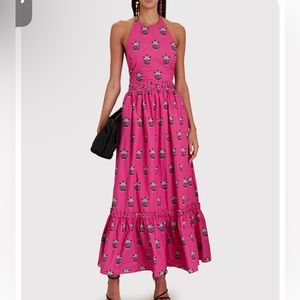 NWT $495 Rhode Pink Salena Floral Cotton  Maxi Halter Dress Size Small